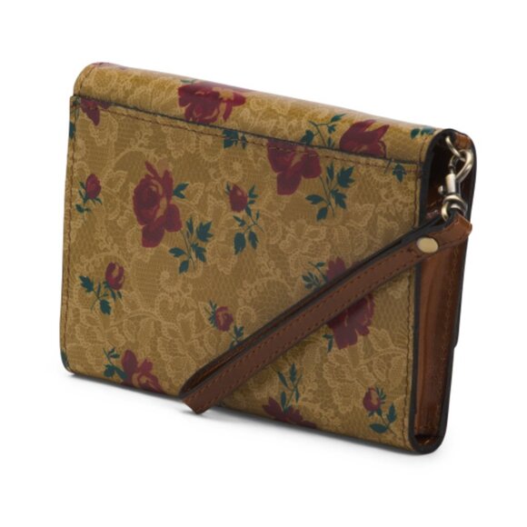 PATRICIA NASH Leather Marsiliana Mirror Wristlet Wallet Western Lace Print Tan